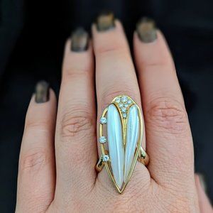 Vintage 30&27mm Stick Pearls Diamonds 14k Yellow Gold Cocktail Ring Estate Gift